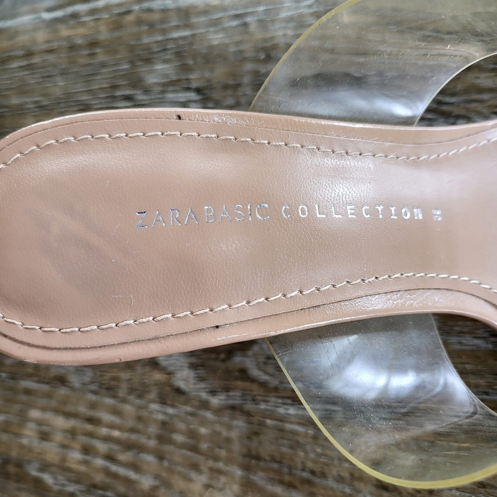Zara Basic Collection Clear Vinyl Mule Sandals Tan Square Toe Block Heel EU 38 - Picture 5 of 8